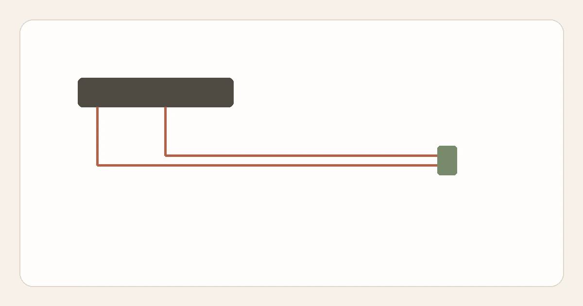 A cable route line running from a device block along a furniture edge to a small outlet marker.
