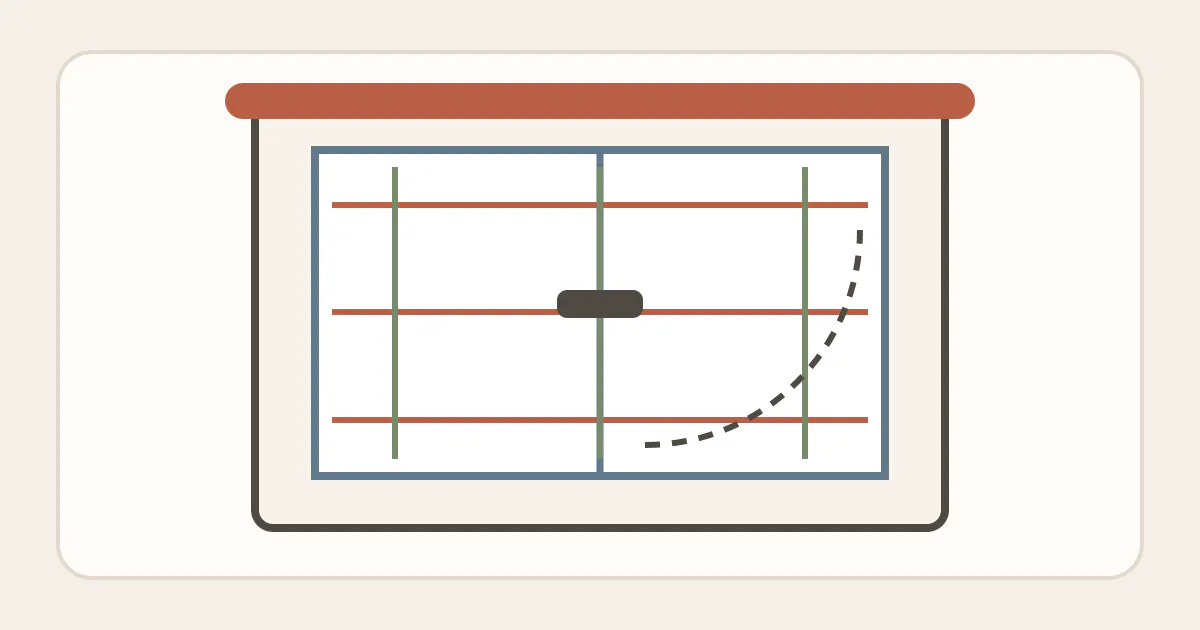 A minimal window elevation marked with three width checks, three height checks, handle clearance and an opening arc.