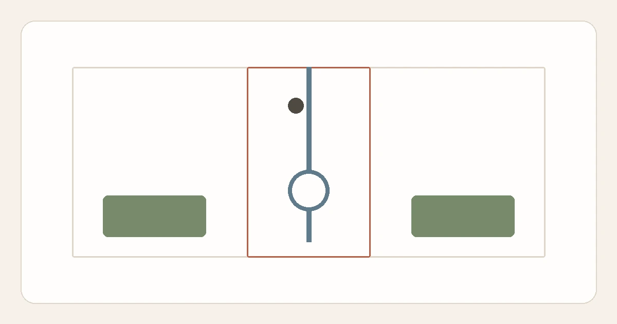 An under-sink cabinet outline with a bordered central plumbing zone and two storage blocks on either side.